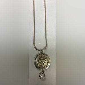 VINTAGE AMAZING SILVER PENDANT WITH STONE & SILVER CHAIN NECKLACE MADE IN ITALY